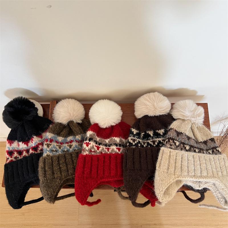 Корейская вязаная шапка с помпоном для детей - Теплая защита ушей для мальчиков и девочек