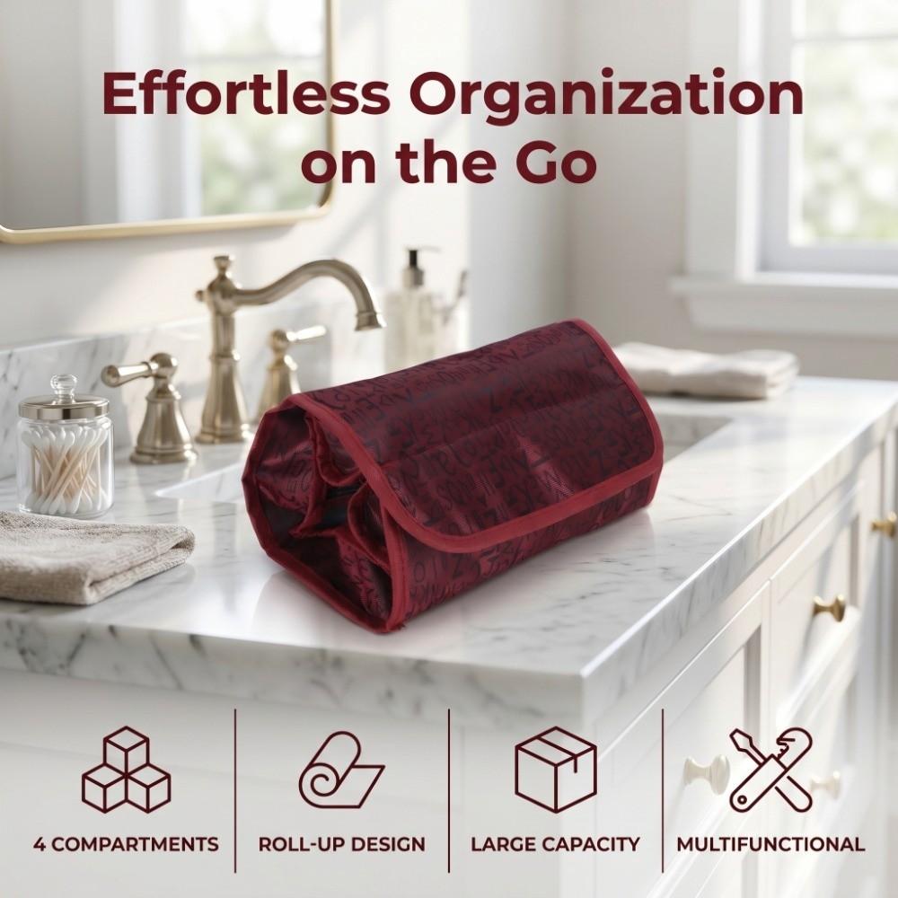 Polyester Cosmetic Bag Wine Red Black Foldable Makeup Bag Multi-Functional Multi-Compartment Makeup Storage Organizer Women Girl
