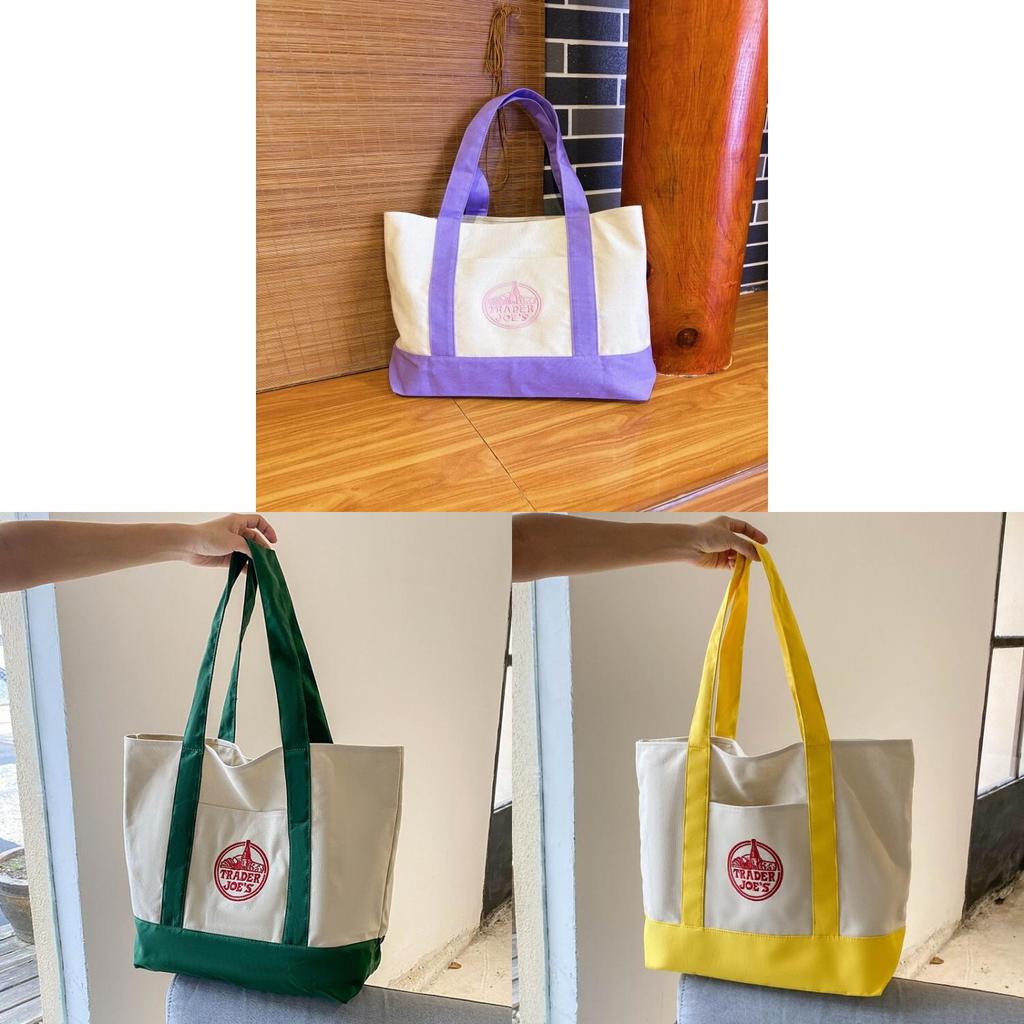 Trader Joes Canvas Tote Bag With Striped Design For Daily Use Womens Fashion