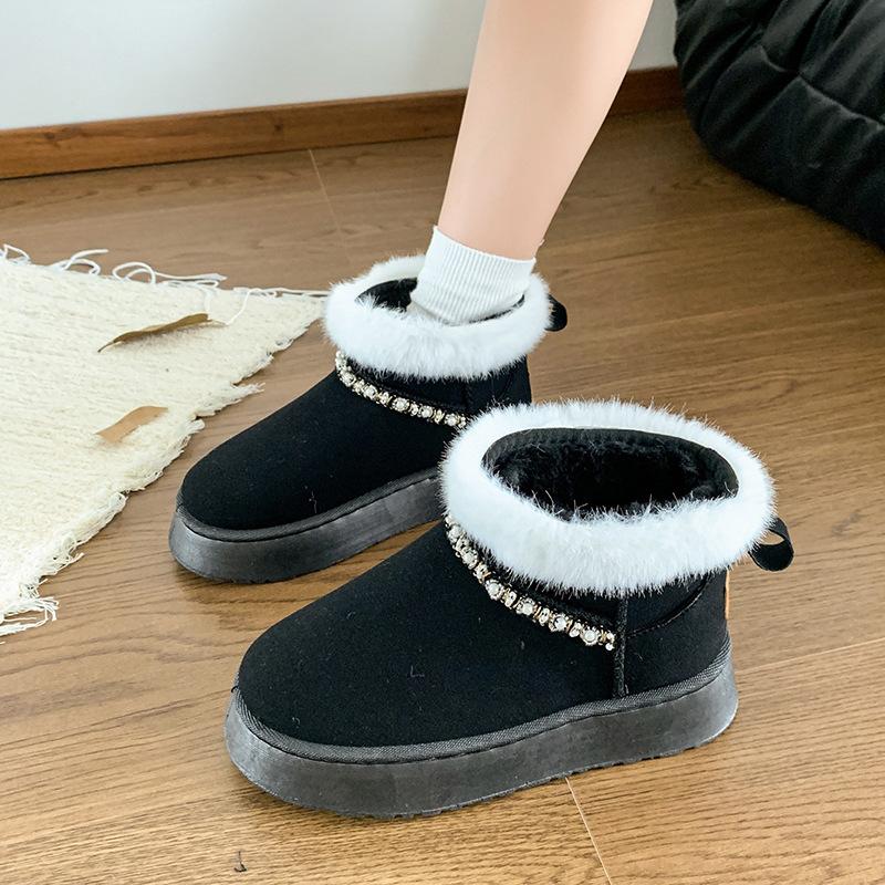 Женские зимние ботинки на толстой подошве для улицы 2024 Зима Новые Мех Один Короткий Голенище Толстые Хлопковые Ботинки