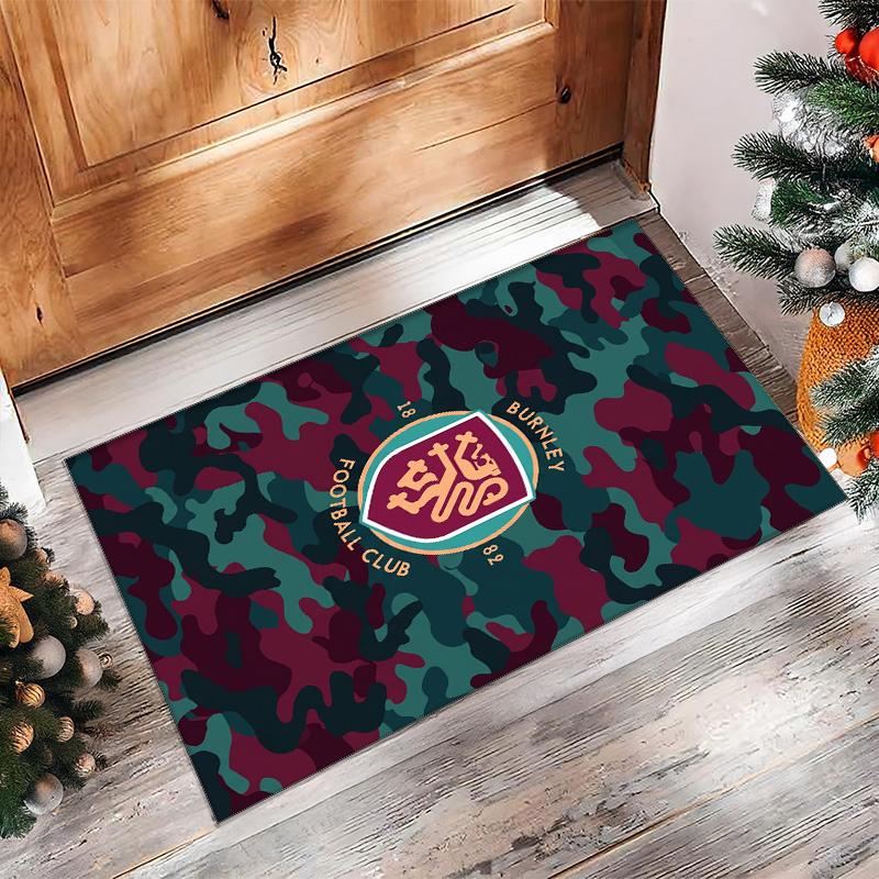 Burnley Football Print Crystal Velvet Rug, Comfortable Water Absorbent Non Slip Indoor Floor Carpet