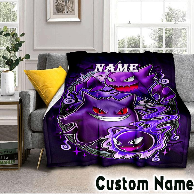 Custom NamePok-mon Blanket Flannel Throw for Sofa, Indoor, Camping, Living Room, Office, Chair, And Bed Soft Birthday Christmas Gift