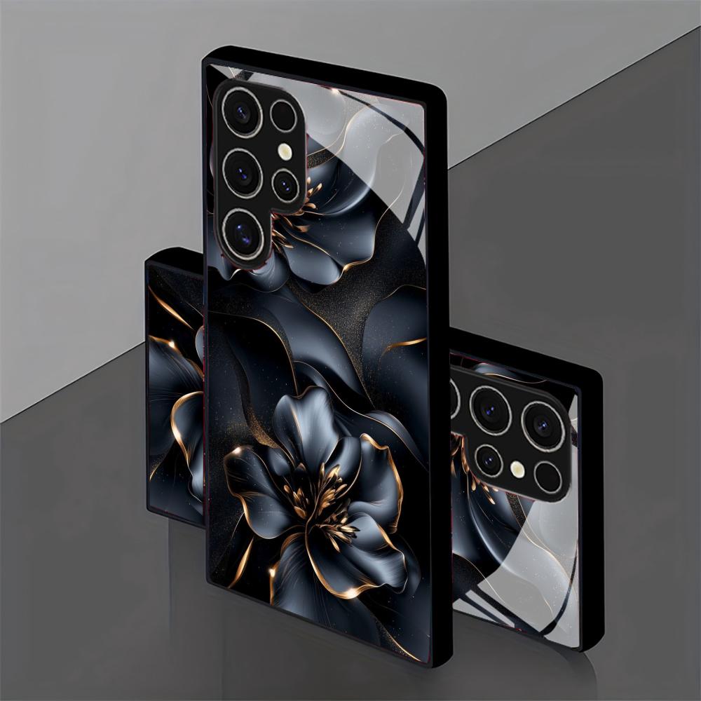 Черные цветы Чехол для телефона стеклянный чехол для телефона для Samsung Galaxy S26 22 23 24 25 PLUS S21 22 23 24 25 ULTRA