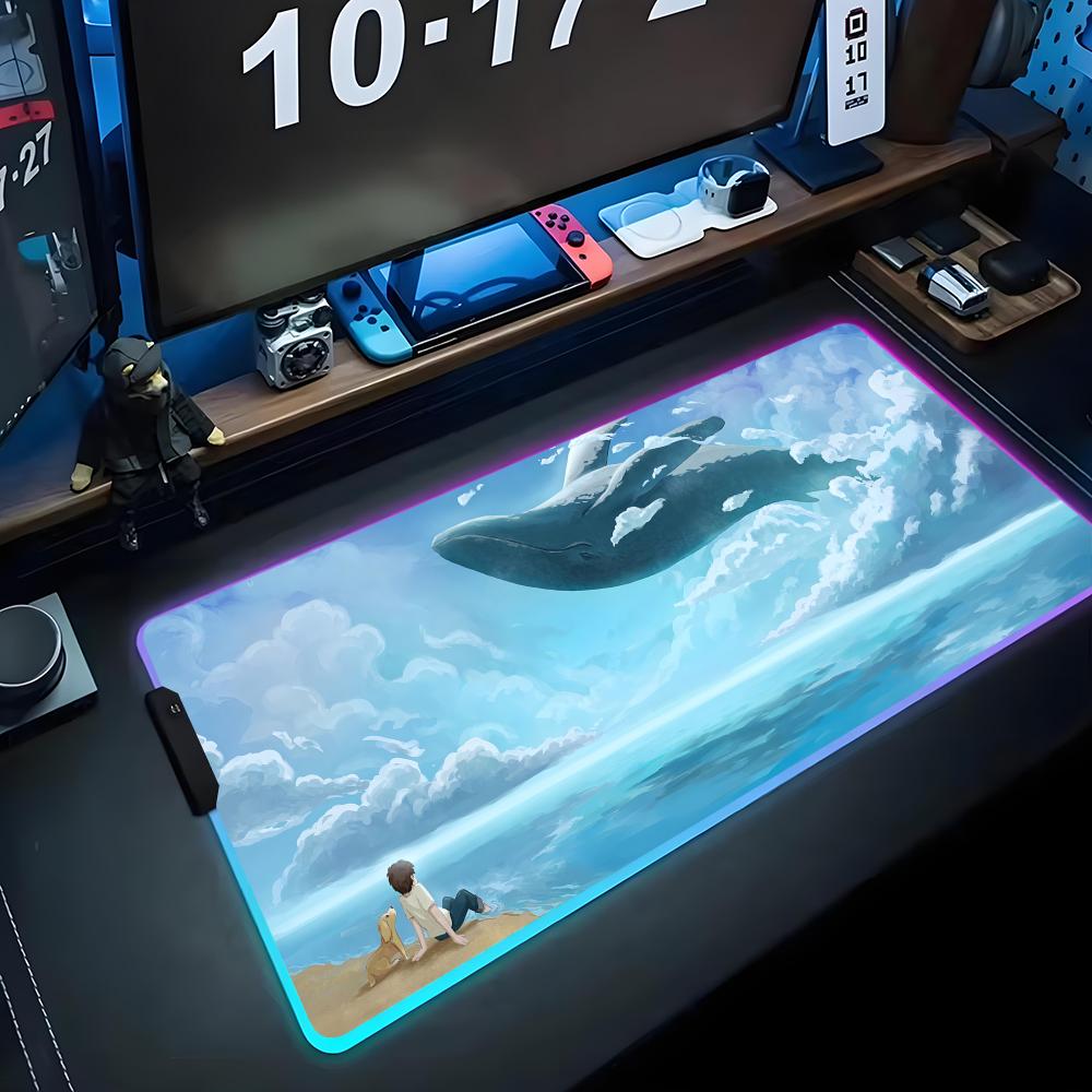 Летающий кит Коврик для мыши RGB Игровой коврик для мыши Большой светодиодный коврик Настольный коврик для ПК Светящийся коврик для мыши Большие коврики для клавиатуры Настольный коврик с подсветкой