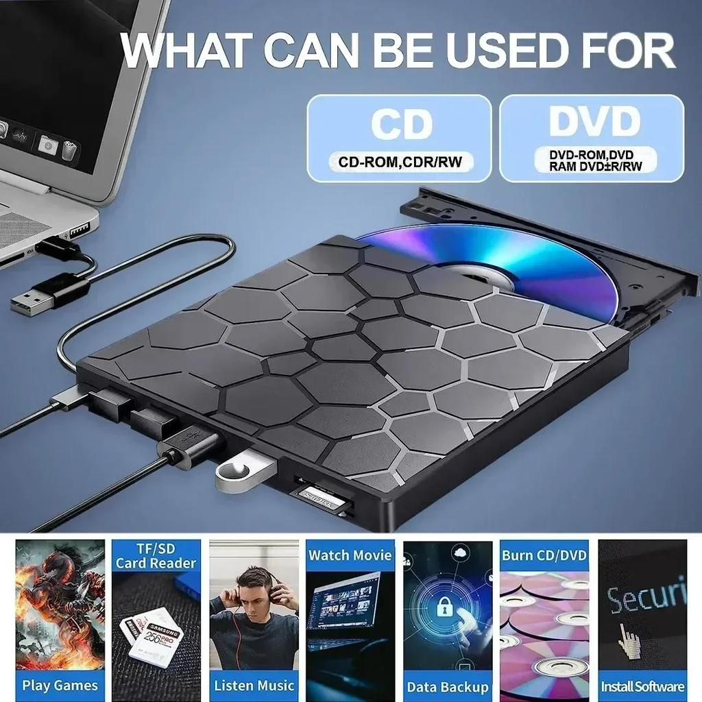 7-в-1 CD DVD Записывающее устройство Плеер USB 3.0 и Type C Записывающее устройство Внешний DVD-резак Оптический привод Портативный считыватель Для ноутбука Настольного компьютера Ноутбука