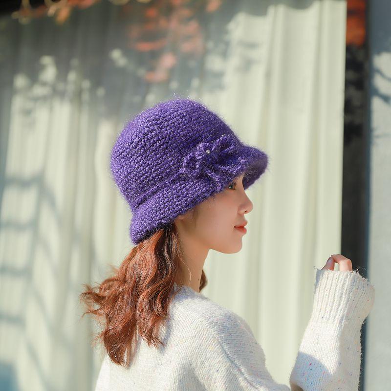 Зимняя вязаная шапка шерстяная шапка флис теплая защита ушей мода мягкая удобная шапка-ведро ручной вязки женская