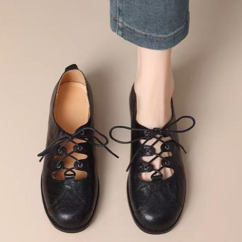 Fashion Spring And Autumn New Retro Loafers 2025 British Style Round Toe Lace Up Women's Flat Oxford Shoes Casual Elegant Single Shoes