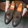 Britain Retrov New Men Pointed Suede Tassels Patchwork Flats Leather Shoes Casual Loafers Formal Dress Footwear Zapatos Hombre