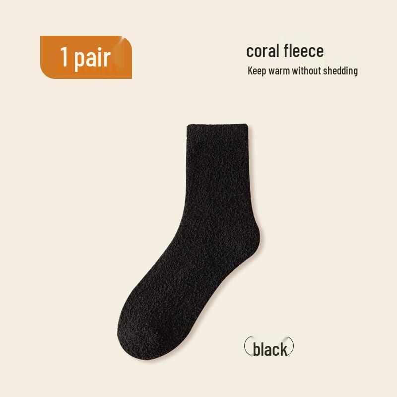 Women's Thick Coral Fleece Mid-Tube Socks: Warm, Non-Shedding, Solid Color – Perfect for Maternity and Floor Wear