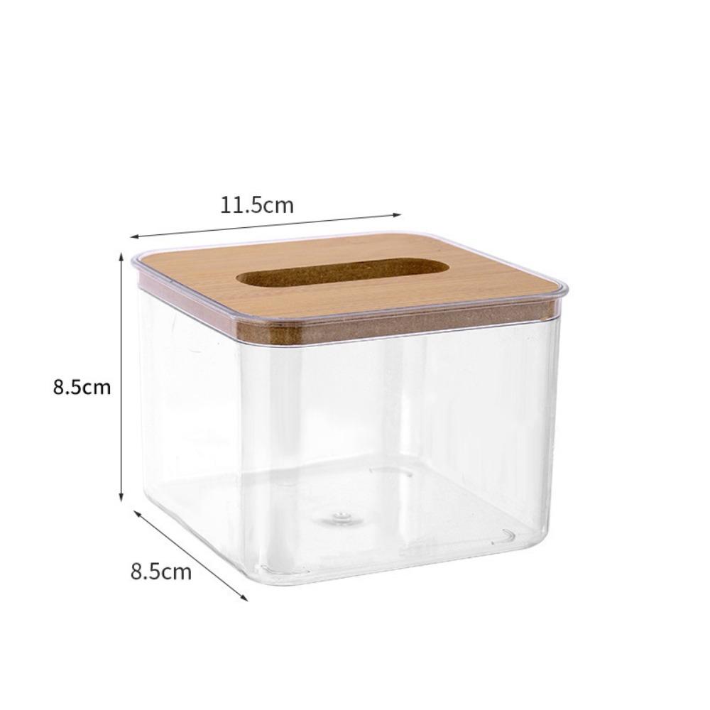 Plastic Clear Tissue Box Wooden Cover Transparent Paper Towel Box Multifunctional Durable Napkin Holder Household Use