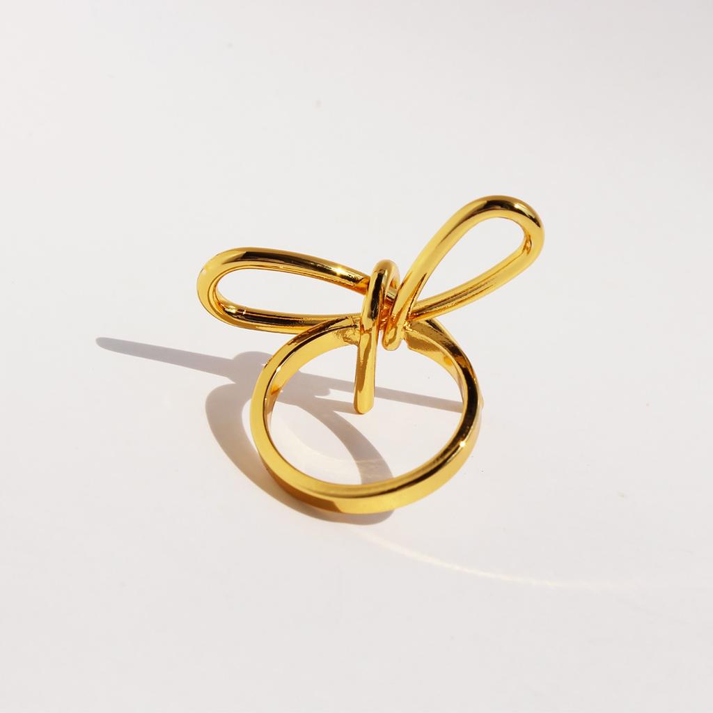 New Metal Wind Bow Ring Sweet Cool Delicate Line Knotted Index Finger Ring Women'S Jewelry 757