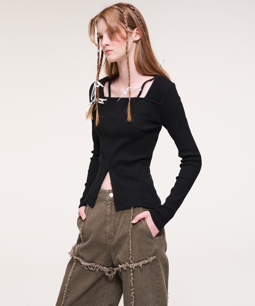 ETMON Damage Denim Pants, Khaki Brown