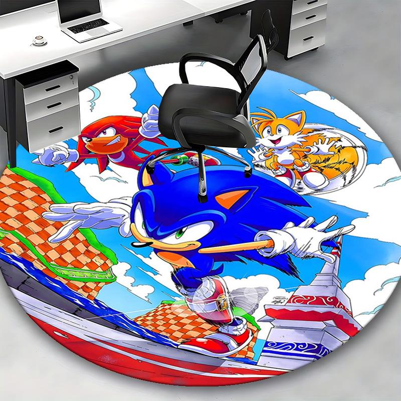 1pc Sonic the Hedgehog Anime Cartoon Design Round Carpet  Office Chair Mat, NonSlip Rug for Home Decor, Living Room, Bedroom, Game Room