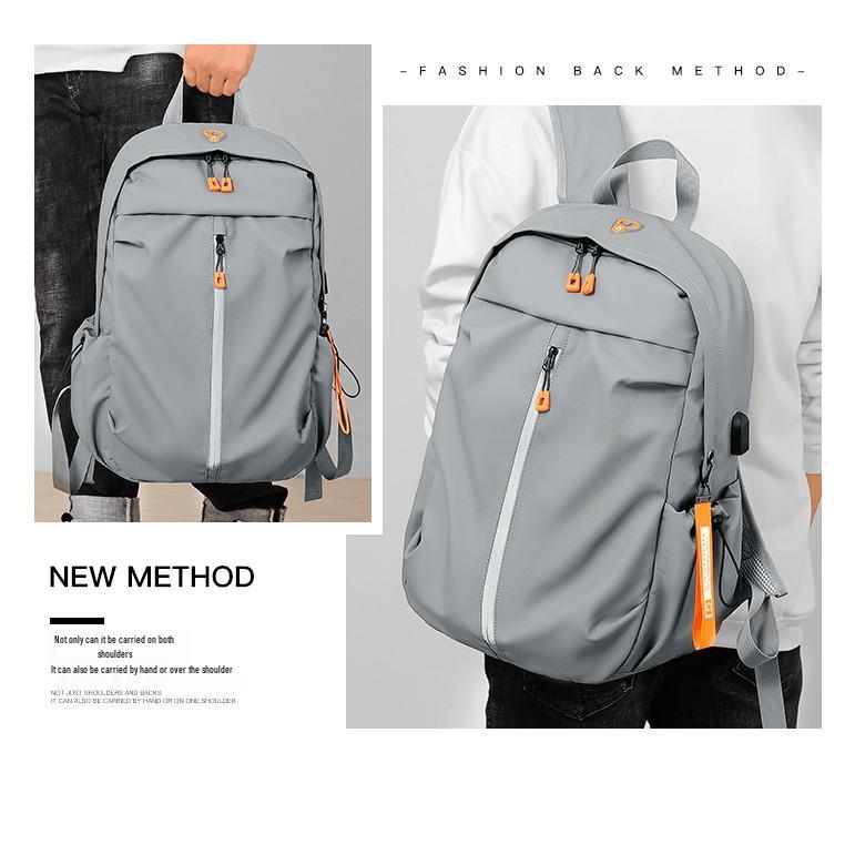 Men's Multi-Functional Casual Business Backpack with Logo Option - Simple Solid Color Fashion Design