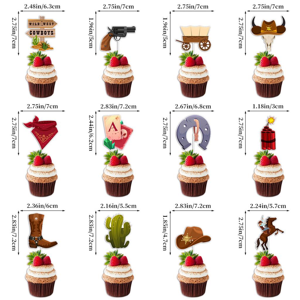 Western Cowboy Themed Birthday Party Decoration Birthday Banner Spiral Pendant Balloon Cake Plug