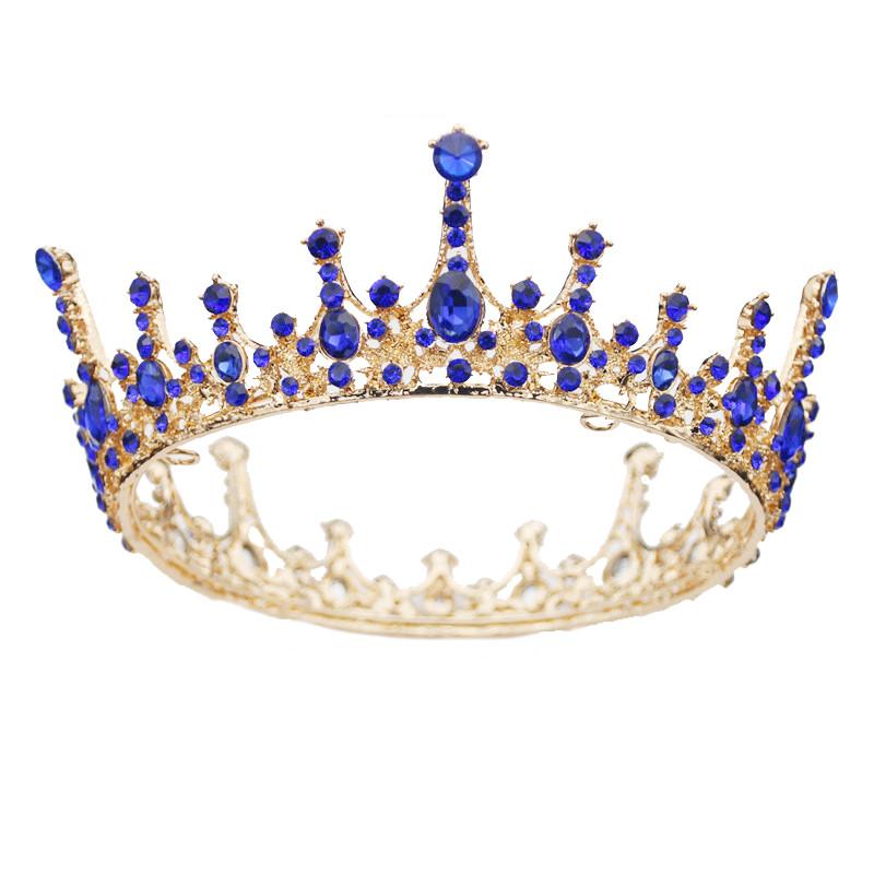 Конкурс 9 цветов Синий Кристалл Свадебная Корона Королевская Королева Диадемы Розовый Красный Черный Круглый Диадема Невесты Украшения Для Волос Аксессуары