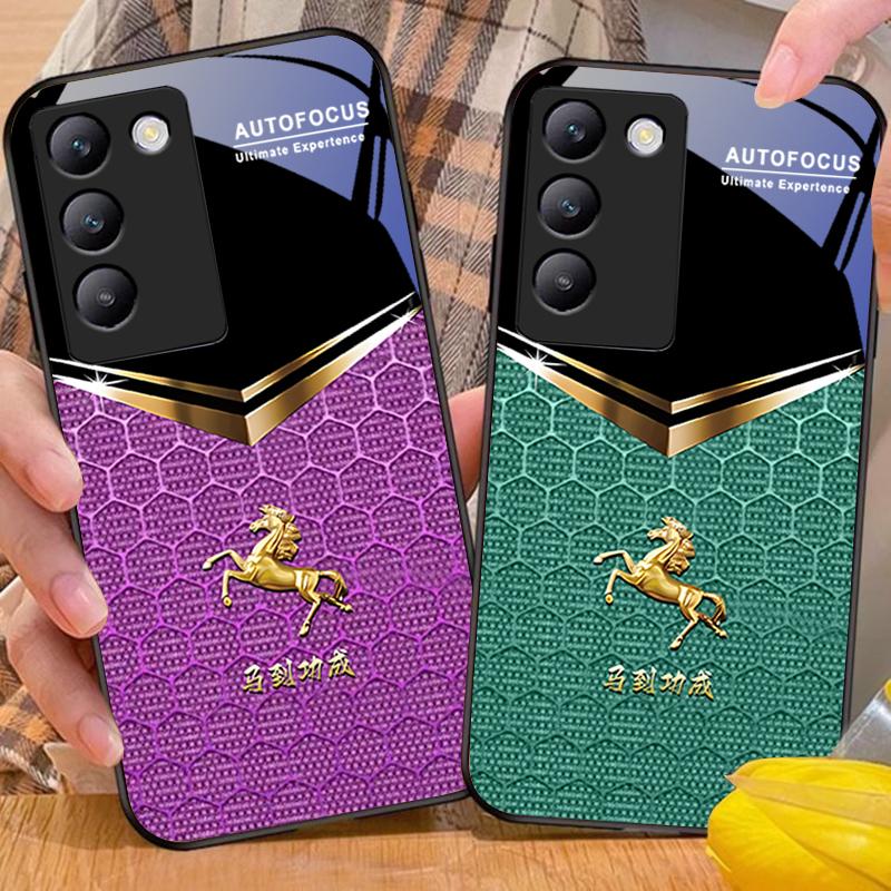 Сотовый конь для Y72 33S 11 03 36 96 Lite 35 16 Iqoo 12 V40 SE 5G 29 40 21 30 X80 Pro Vivo Чехол для телефона из закаленного стекла Черный