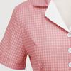 GMXIA Temperament Women's Color Contrast Suit Collar Cardigan Checkered Belt Slimming Big Swing Mid-length Vintage Dress