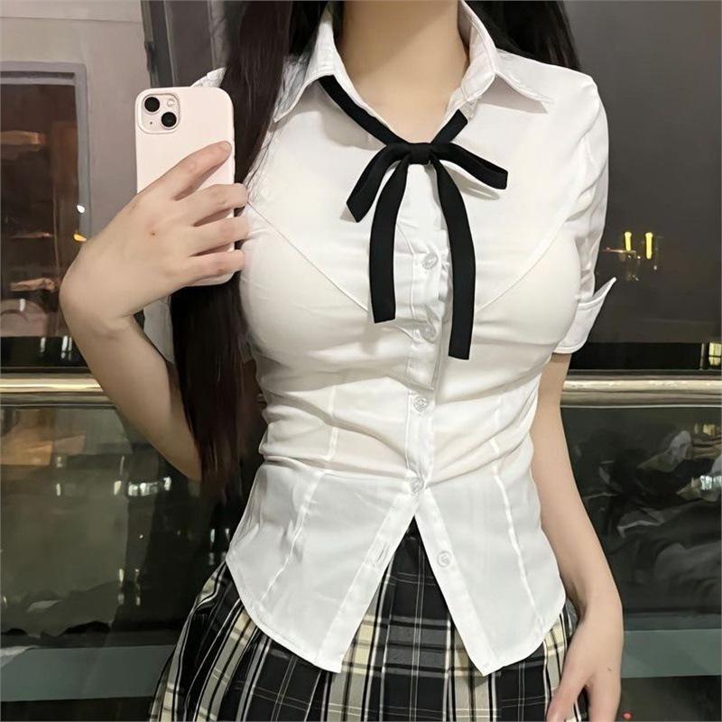 Комплект клетчатой юбки и рубашки в стиле академии: Женский облегающий талию плиссированный костюм-двойка