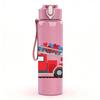 1PC Red Fire Truck Emergency Vehicle Print 750ml Color Plastic Sports Water Bottle Leakproof Flip Straw Lid Suitable for Sports Office Home Use