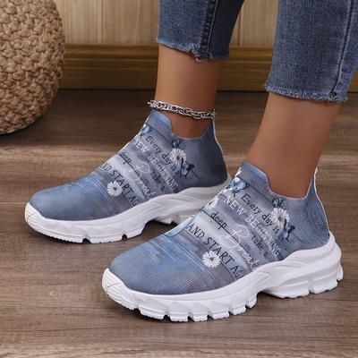 Lucyever Осень Новые принты Вязаные кроссовки Женские Большие Размеры Дышащие Сетчатые Лоферы Женские 2024 Удобные Слипоны Для Прогулок