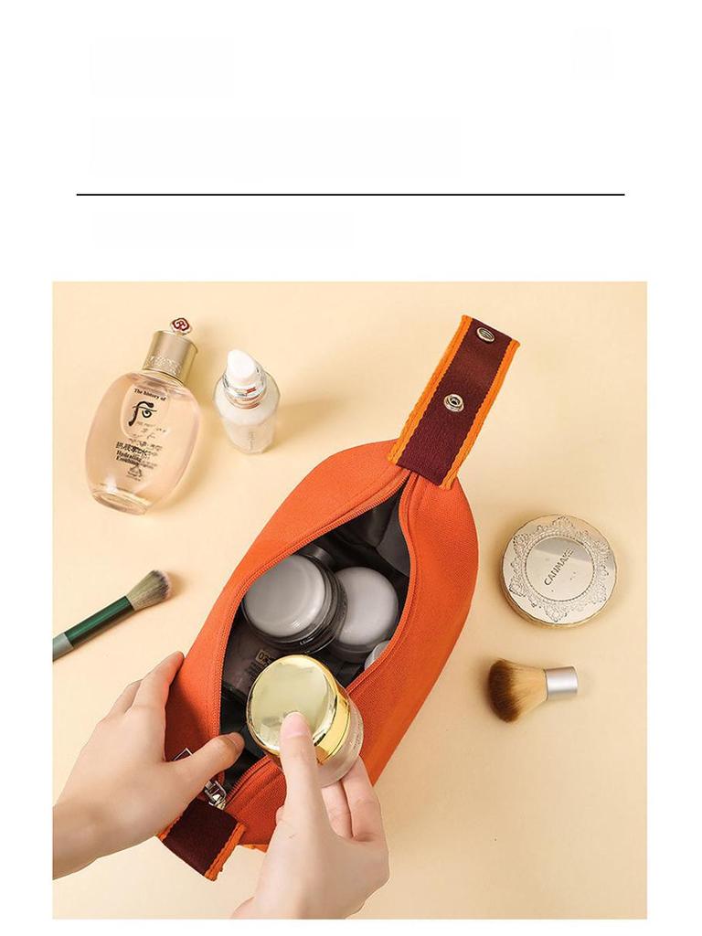 High-Capacity Waterproof Canvas Cosmetic Bag - Portable, Solid Color Travel Pouch