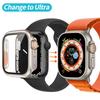 Смена на Ultra для корпуса Apple Watch Серии 8 7 45мм 41мм Защитное стекло для экрана+Чехол для iWatch 4 5 6 SE 44мм 40мм Бампер