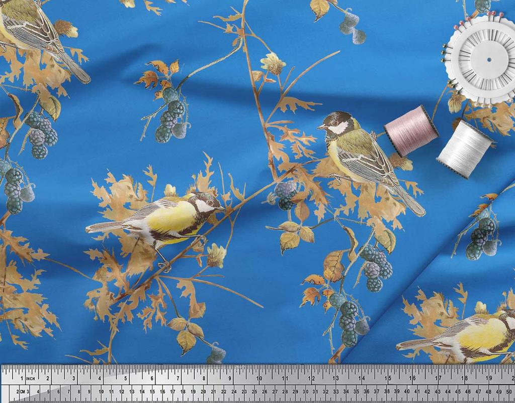 Soimoi Черная креповая ткань из полиэстера Черная ягодная и желтая ткань с принтом воробья и птицы в ярдах 42 дюйма