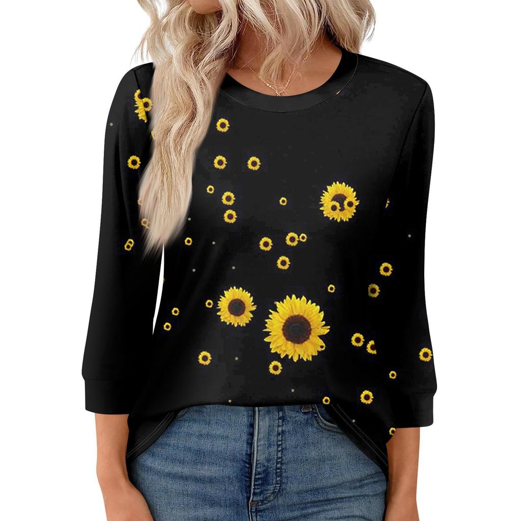 Женская модная повседневная свободная футболка с круглым вырезом и рукавами 3/4 с принтом, женский топ