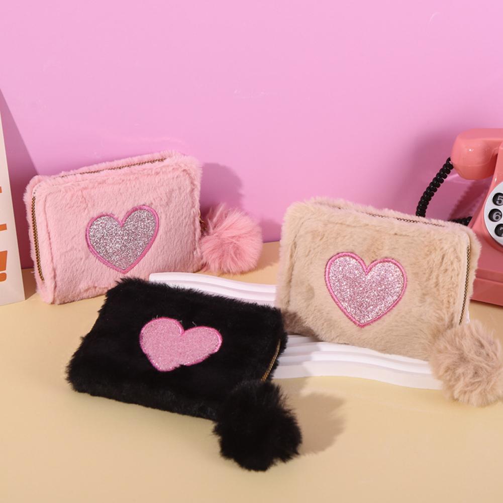 Женский мини-кошелек с вышитым сердечком, короткий кошелек для монет, мини-кошелек для кредиток, сумка для удостоверения личности M7F3