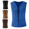 Men Pirate Vest Vintage Medieval Lace Up Solid Color V Neck Sleeveless Cosplay Performance Hallowen Party Role Play Tank Top