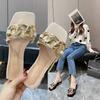 Fashion Slippers Women Slides Mules Casual Square Low Heels Shoes for Women Metal Decoration Chain Summer Slippers Plus Size