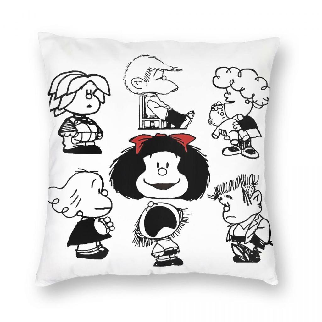 Cartoon Mafalda Characters Pillowcase Printing Fabric Cushion Cover Decor Quino Comics Throw Pillow Case Cover Sofa Zipper