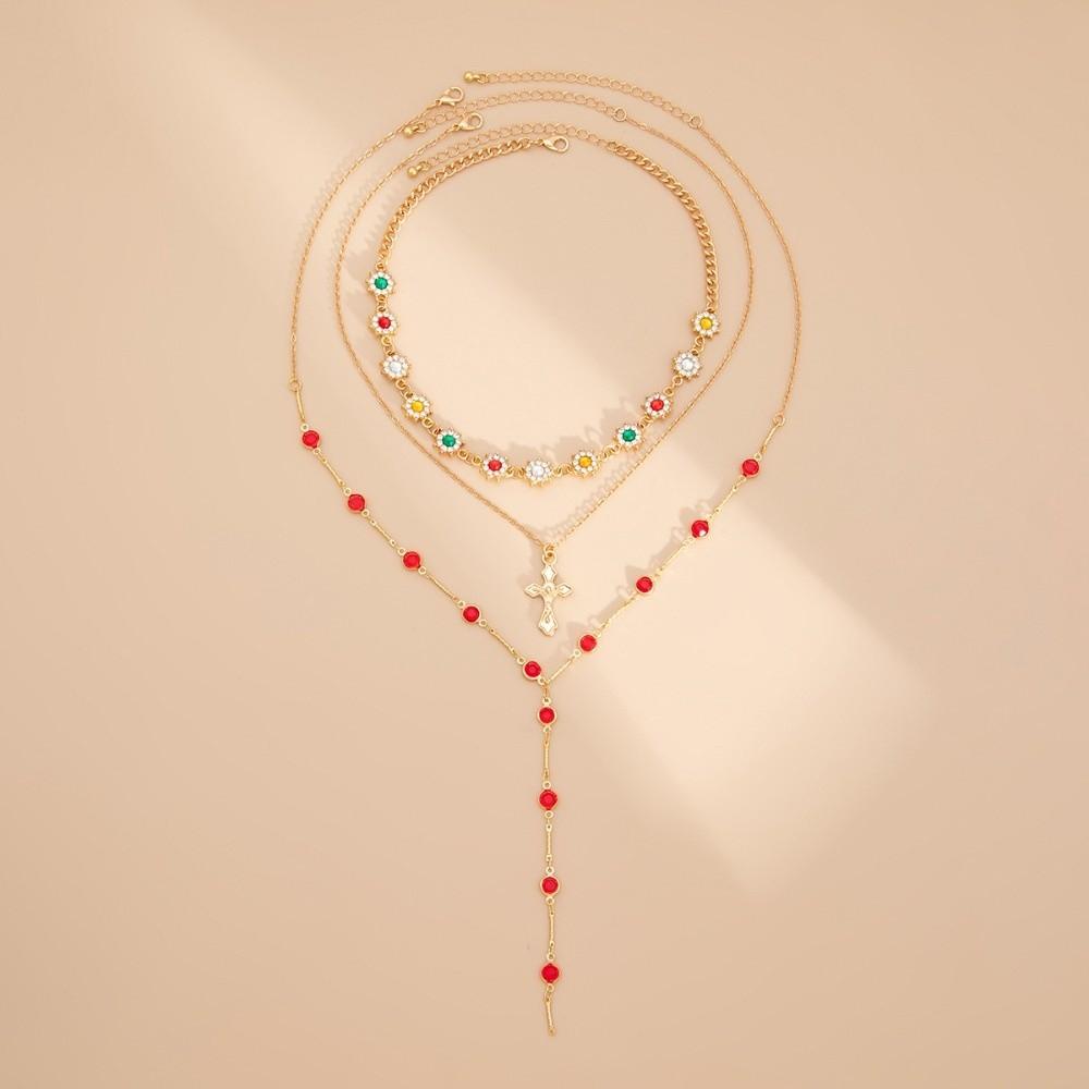 Rhinestone Metal Stacked Necklace Y2K Zinc Zinc Alloy Neck Pendant Beads Stacked Collarbone Chain Women