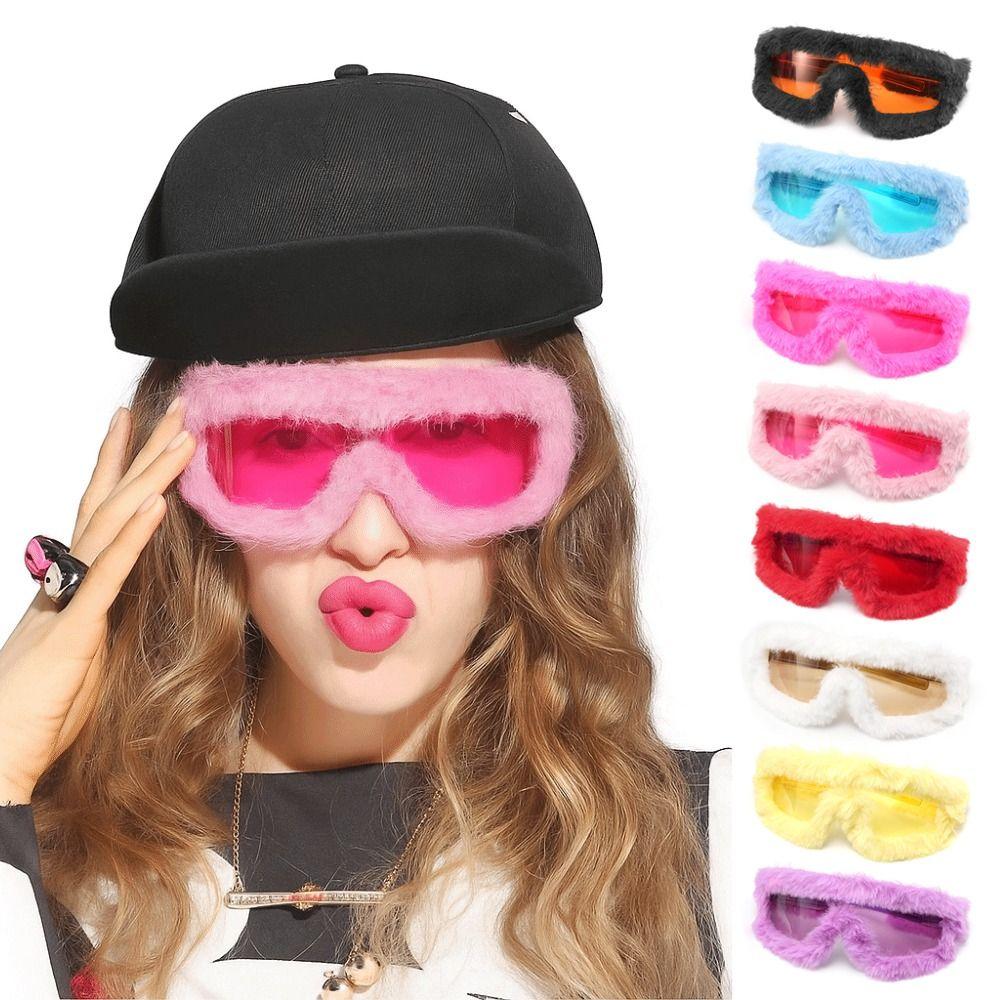 Soft Plush Sunglasses Furry Punk Sunglasses Y2K Winter Sunglasses  Winter Christmas Halloween Party