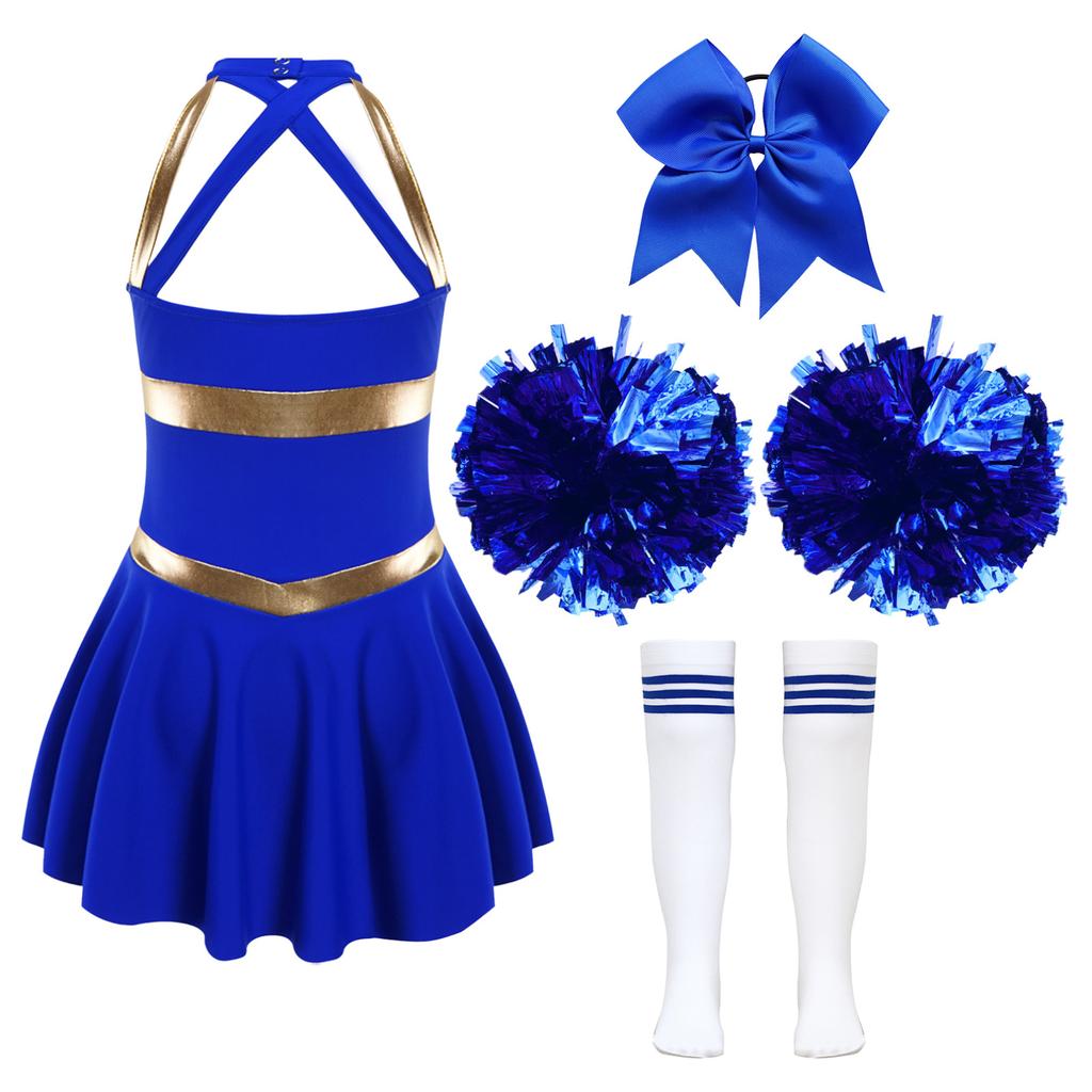 Girls Cheer Leader Halloween Performance Uniform Costume High School Sleeveless Dress Cheerleading Outfit