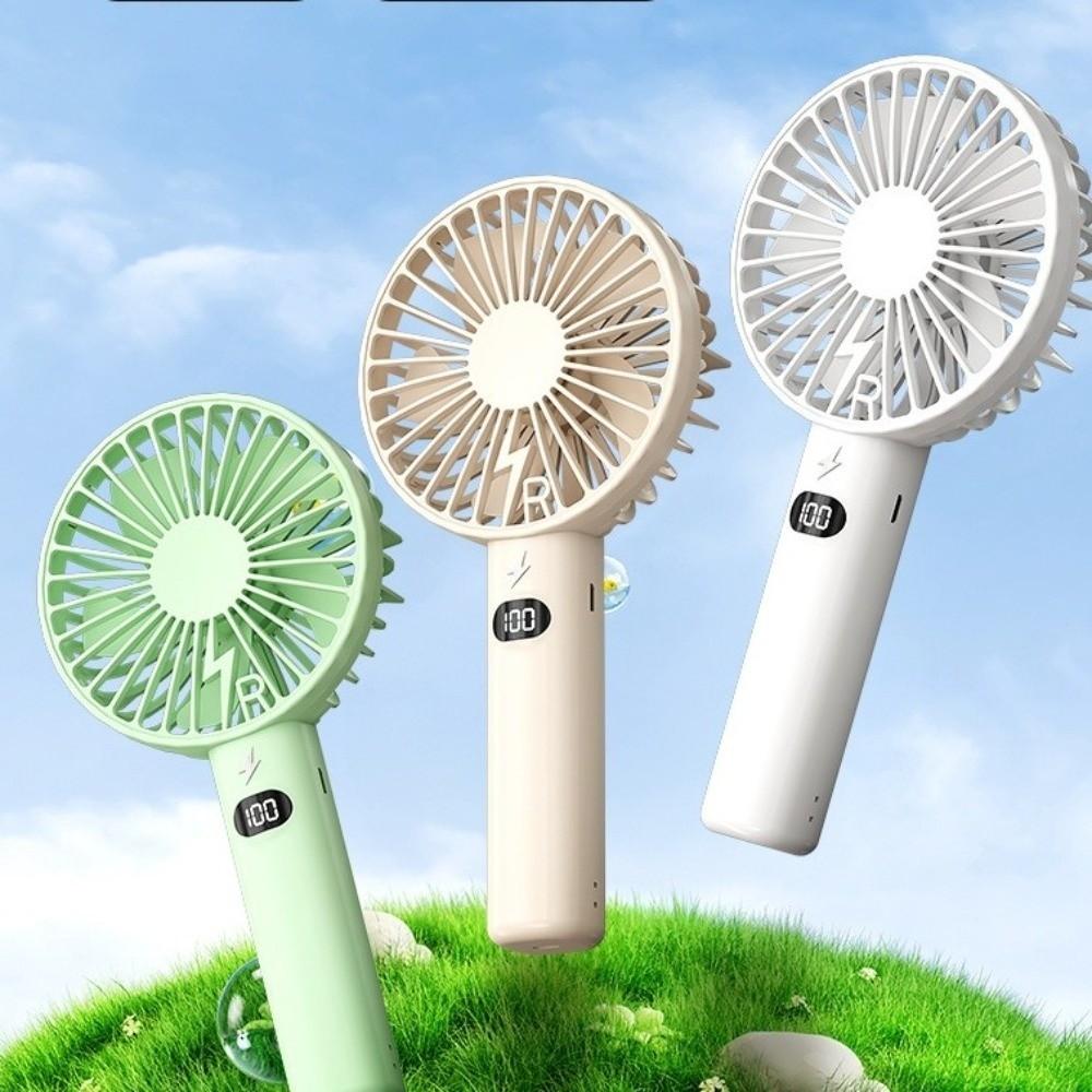 LCD Display Mini Fan With Phone Holder 5-Speed Wind Desk Fan Portable Charging Fan