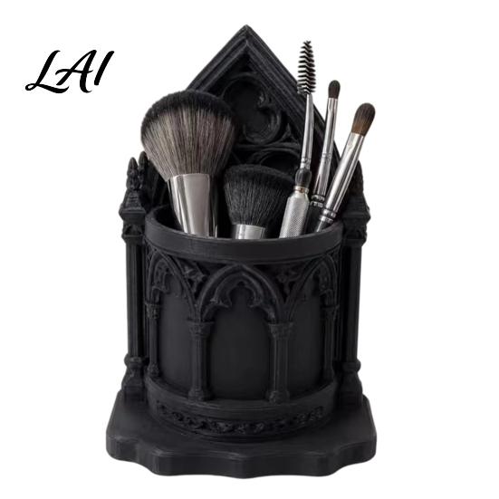 Retro Style Storage Vessel 3D Printed Gothic Cathedral Pen Holder Vintage Academia Church Pointed Arch Window Decor Castle Pencil Cup Large Desktop