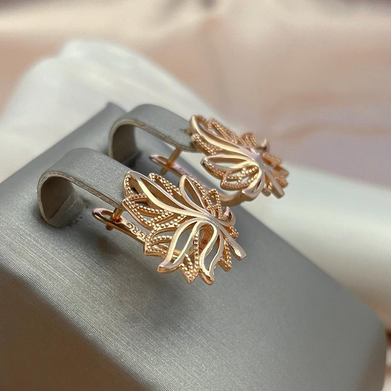 Kinel Fashion Glossy Leaf Rose Gold Earrings For Women