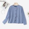 Женская повседневная блузка с круглым вырезом, свободного кроя, с длинным рукавом и клетчатым принтом