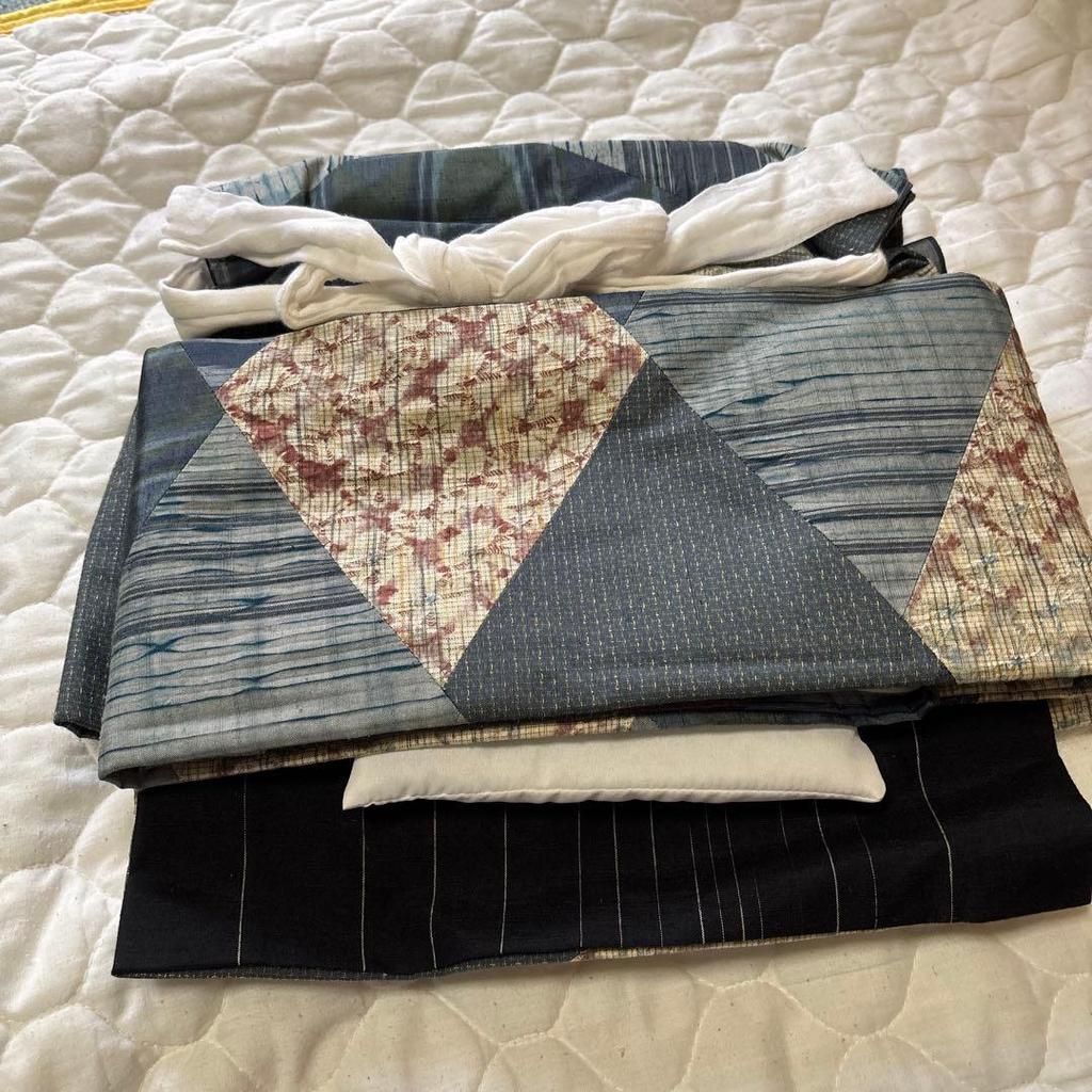 Used Kiribami pattern bag obi made of pure silk pongee