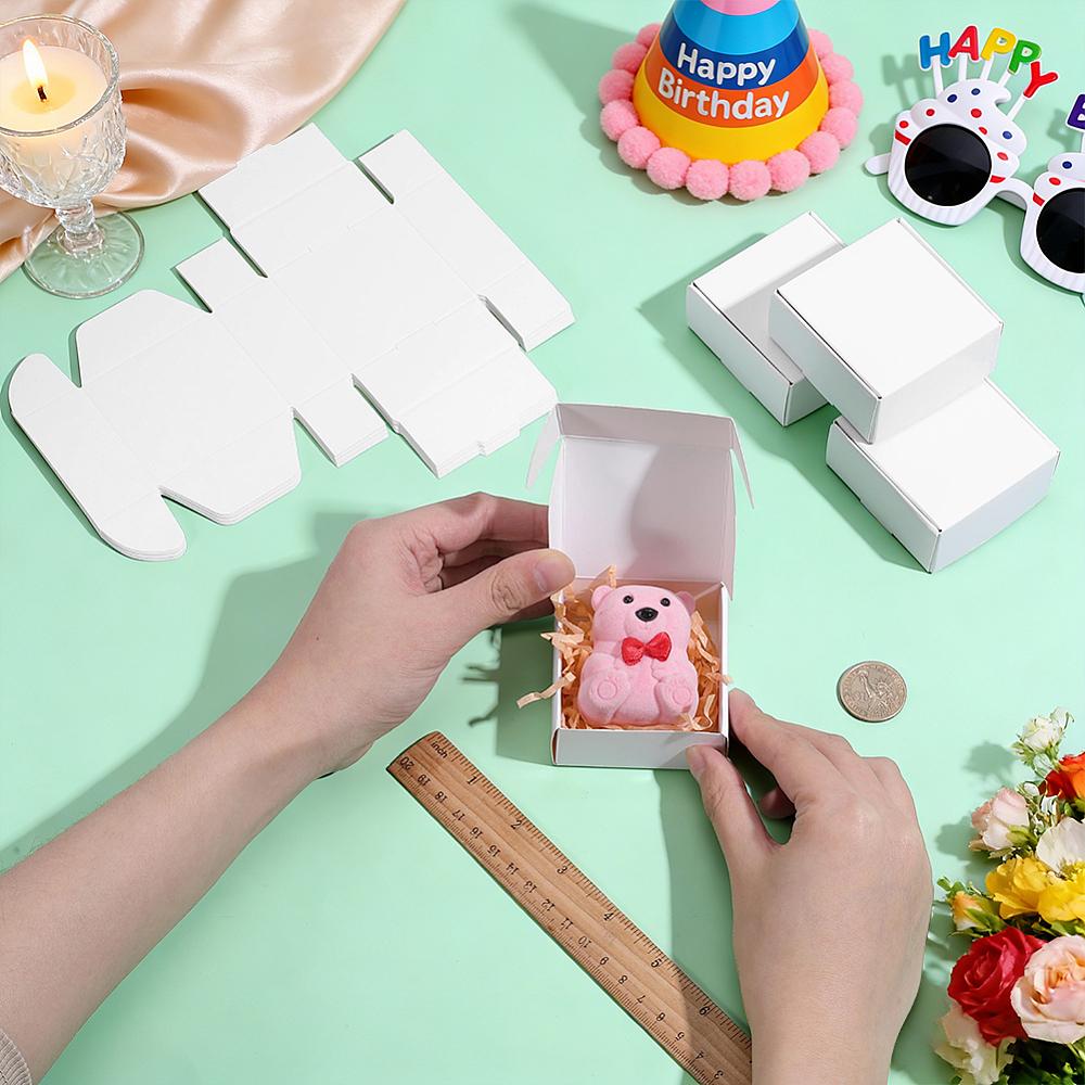 20pcs Folding Kraft Paper Mailer Boxes Square White 6.5x6.5x3cm