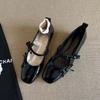 Sheepskin Version~ Spring and Autumn Bow Genuine Leather Mary Jane Single Shoes Women's One-word Buckle Small Square Head Small Leather Shoes