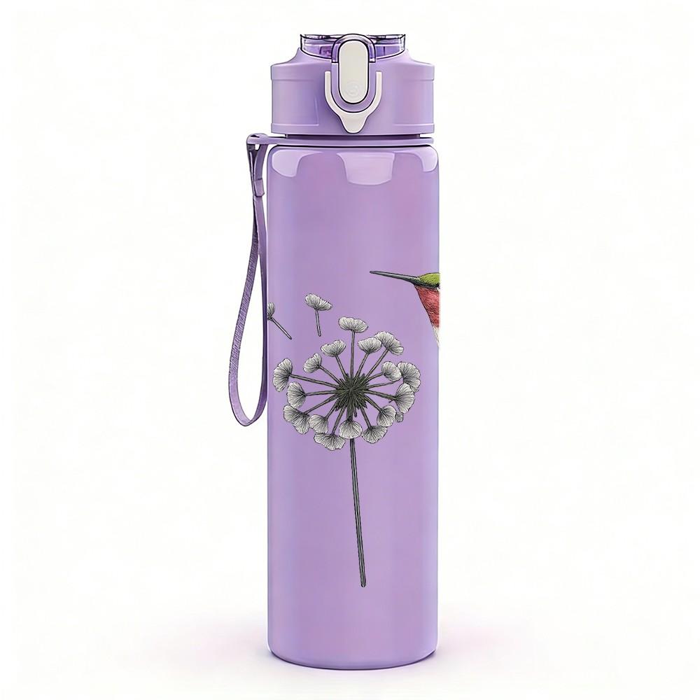 1PC Dandelion Hummingbird Silhouette 750ml Color Plastic Sports Water Bottle Leakproof Flip Straw Lid Suitable for Sports Office Home Use