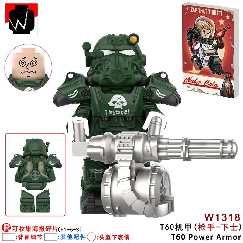 BoS Game T60 Power Armor Army Officers Soldiers Figure Machine Gun Model Building Blocks Kids Toys Gifts Boys Girls Juguetes