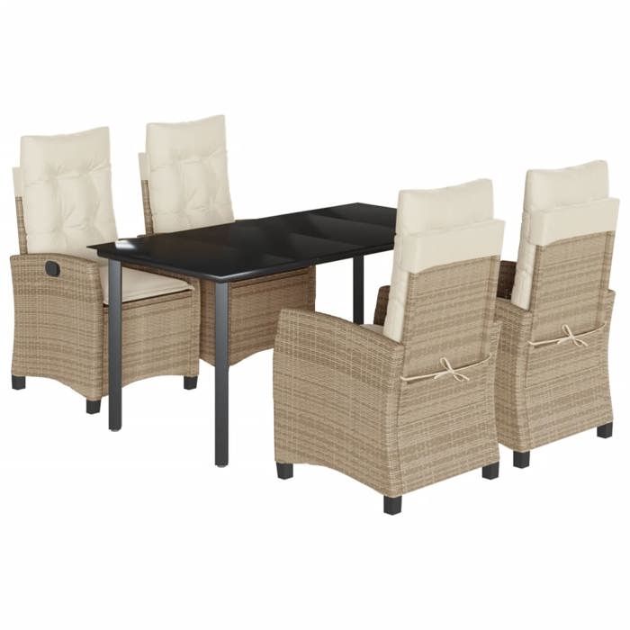 VidaXL Ensemble à Manger de Jardin avec Coussins 5 pcs, Table et Chaises avec Dossier Réglable, Meubles d'Extérieur, 3212816