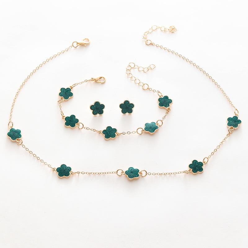 Комплект украшений Lucky Flower для женщин, новый комплект из 3 предметов: ожерелье, браслет, серьги-гвоздики с клевером
