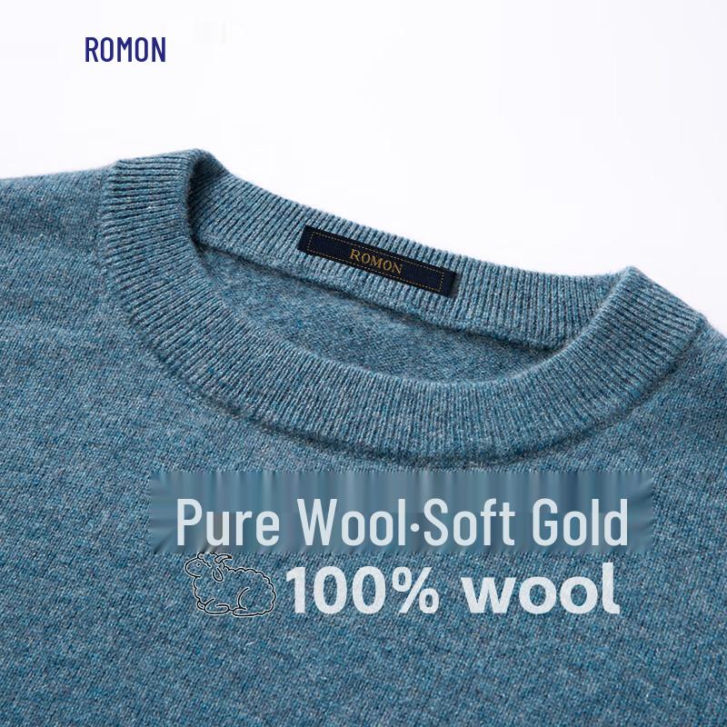 ROMON Мужской тонкий свитер из 100% мериносовой шерсти с круглым вырезом