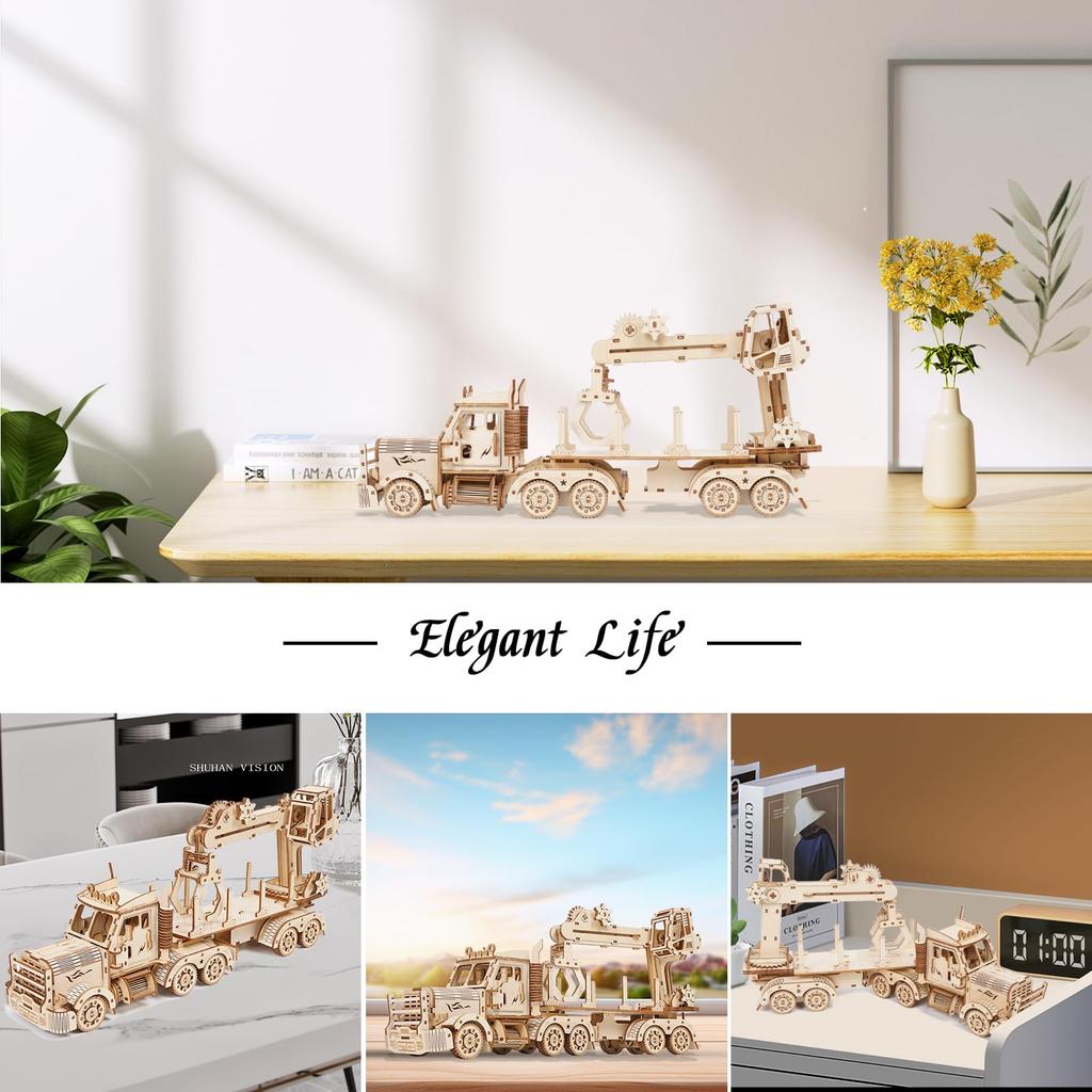 Hallisun 3D Деревянная головоломка Грузовик-кран 3D-пазл Деревянная головоломка Движущаяся деревянная машина Механическая поделка Рукоделие DIY Механический Набор для сборки на день рождения для взрослых