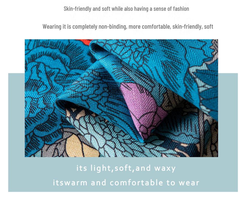 Elegant Double-Sided Beige Peony Floral Wool Scarf for Women - Versatile High-End Commuting Shawl